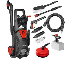 LEHMANN Hudson Idropulitrice ad Alta Pressione con Pompa in Alluminio, 1800 W, Max. 220 Bar, Portata 450 l/h, Set di Accessori - Spazzola Rotante per Terrazze, Schiumatore, Spazzola per Cerchioni
