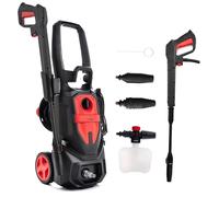 LEHMANN Idropulitrice Austin, Pressione max. 220 bar, 1800 W, Portata 450 l/h, Pompa in alluminio, Autoadescante, Raggio d'azione 10 m, Ugelli & Lancia Schiuma, per Auto, Esterni di Casa, Nero/Rosso