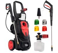 LEHMANN Idropulitrice Phoenix, 3000 W, max. 260 bar, Portata 480 l/h, Raggio d'azione 17 m, Motore a induzione, Lancia schiuma & 5 Ugelli intercambiabili, per Auto ed Esterni di Casa, Nero/Rosso
