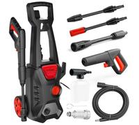 LEHMANN Jukon Idropulitrice Alta Pressione, 1600 W, Pressione 130 bar, Portata 480 l/h, Autoadescante, Con Tubo da 5 m, Pistola, Lance e Lancia Schiuma, Ideale per la Casa, il Giardino e l'Auto