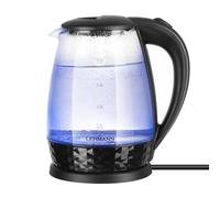 LEHMANN LHOEK-2220C - Bollitore elettrico in vetro, 2 l, 2200 W, bollitore elettrico in vetro, bollitore con serbatoio illuminato e base decorata, cottura rapida e grande capacità