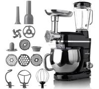 LEHMANN Mastic 3000 Impastatrice Planetaria Multifunzione 3 in 1, Robot da Cucina con Tritacarne e Frullatore in Vetro 1,5 L, Ciotola 5 L, 6 Velocità Planetario & Pulse, per Pane, Pizza, Dolci
