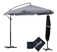 LEHMANN Ombrellone Esterno con base Ø 300 cm, Ombrellone da Giardino Grande con Manovella, Regolabile, Proteggere dal Sole e dai Raggi UV, Impermeabile, per la Terrazza e il Giardino, Graphite