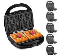 LEHMANN Sandwich maker Multifunzione 5 in 1 - Set di 5 Piastre Removibili - Piastra per Toast, Panini, Waffle, Noci Dolci, Sandwich a Faccina - Rivestimento Antiaderente - Facile da Pulire