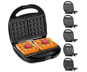 LEHMANN Sandwich maker Multifunzione 5 in 1 - Set di 5 Piastre Removibili - Piastra per Toast, Panini, Waffle, Noci Dolci, Sandwich a Faccina - Rivestimento Antiaderente - Facile da Pulire
