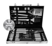 LEHMANN Set Attrezzi Barbecue in Acciaio Inox, 26 pezzi Accessori BBQ - Pinza, Spatola 4-in-1, Forchetta, Kit Barbecue con Valigetta, Set Utensili per Grigliare e Cucinare, Ideale come Regalo