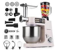 LEHMANN Teyles Impastatrice Planetaria Professionale 2100W 8L con Bilancia Integrata, Touchscreen e Ciotola Riscaldata, Blender 1,5L, Tritacarne, Planetaria per Pane e Pizza, Beige