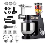 LEHMANN Teyles Impastatrice Planetaria Professionale 2100W 8L con Bilancia Integrata, Touchscreen e Ciotola Riscaldata, Blender 1,5L, Tritacarne, Planetaria per Pane e Pizza, Nero