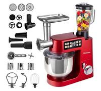 LEHMANN Teyles Impastatrice Planetaria Professionale 2100W 8L con Bilancia Integrata, Touchscreen e Ciotola Riscaldata, Blender 1,5L, Tritacarne, Planetaria per Pane e Pizza, Rosso
