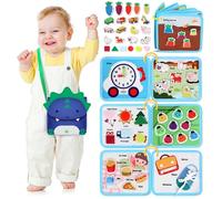 Lehoo Castle 12 in 1 Busy Board - Giochi Montessori Regalo Bambini 2 3 4 Anni, Pannello Sensoriale, Educativi Tabellone Attivitài, Quiet Book- Tema Dinosauri