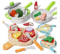 Lehoo Castle Accessori Cucina Bambini, Set Pizza in Legno, Cucina Giocattolo per Bambini, Pentoline Giocattolo Bambina, Giochi Bambina 3+ Anni