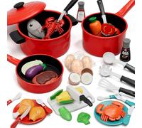 Lehoo Castle Accessori da cucina da gioco, set di pentole e padelle per la cucina dei bambini, set di cibo da gioco per bambini, set da cucina per bambini con utensili, alimenti giocattolo per bambini