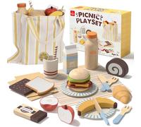 Lehoo Castle Cucina Giocattolo da Picnic in Legno, Cucina in Legno per Bambini con Frutta da Dessert, Cibo Giocattolo per Bambini con Custodia, Giochi Bambino Bambina 3-6 Anni