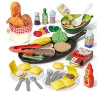 Lehoo Castle Cucina Giocattolo per Bambini, Accessori Cucina Set con Ravioli, Bistecca alla Griglia, Insalata, Pane, Giochi di Ruolo per Bambini 3 4 5 6 Anni