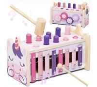 Lehoo Castle Giocattoli Montessori in legno per 1 anno - Martello martellante giocattolo con xilofono - Unicorno