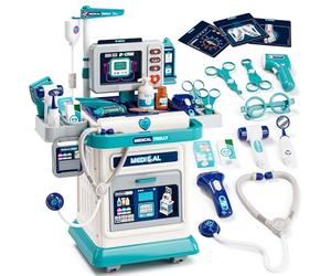 Lehoo Castle Kit Dottoressa Bambina, Carrello Medico Giocattolo, Valigetta Dottore Bambini, Kit Dottore Bambino, Regalo Bambina 3 Anni(Blu)