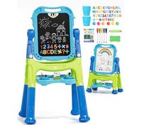 Lehoo Castle Lavagna per Bambini, 4 in 1 Lavagna Magnetica per Bambini, 360° Cavalletto Pitturai Regolabile Altezza, Giocattolo Educativo 3+ Anni(Blu)