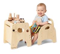 Lehoo Castle Montessori - Set tavolo e sedia per lo svezzamento per bambini da 1 a 3 anni, altezza regolabile, mobili in legno per attività per bambini, per mangiare da soli, disegnare, imparare e