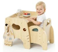 Lehoo Castle Montessori - Set tavolo e sedia per lo svezzamento per bambini da 1 a 3 anni, altezza regolabile, mobili in legno per attività per bambini, per mangiare da soli, disegnare, imparare e