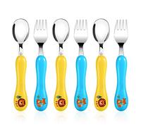 Lehoo Castle Posate Bambini, Set di Posate per Bambini da 6 Pezzi a Partire da 1 Anno, Posate per Bambini Plastica Acciaio Inossidabile Cucchiai Forchetta per Bambini (Giallo + Blu)