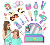 Lehoo Castle Set Parrucchiera Bambini con Tavolo da Toilette, Set di Giocattoli per Parrucchieri, Ruolo Giochi in Legno Regalo per Bambini Bambine 2 3 4 Anni
