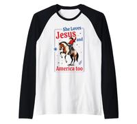 Lei AMA Gesù e America Vintage Western Horse Rider Maglia con Maniche Raglan