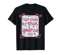 Lei ama Gesù e l"America Troppo American Girly 4 luglio Maglietta