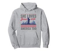 Lei ama Gesù e l'America troppo cristiana libertà patriottica Felpa con Cappuccio