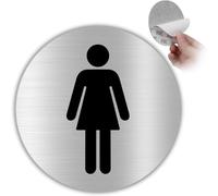 LEIASA | Targa autoadesiva per WC da donna - Spessore 0,6 mm - Diametro Ø 100 mm - Targhetta WC in alluminio - Cartello WC per donne - (cartello per toilette da donna)