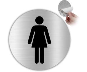 LEIASA | Targa autoadesiva per WC da donna - Spessore 0,6 mm - Diametro Ø 100 mm - Targhetta WC in alluminio - Cartello WC per donne - (cartello per toilette da donna)