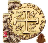 Leib Games Monete Pirata in Metallo - 100 Monete del Tesoro d'oro per Giochi da Tavolo Adulti, Giochi di società per Bambini - Dungeons & Dragons, Gloomhaven, Gioco da Tavolo Giocattoli - Misura XL