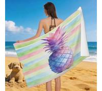 Leichong Telo Mare Grande Microfibra 100x200 cm Ananas Cartone Animato, Telo da Bagno in 3D Disegno a Mano Acquerello Asciugamano da Spiaggia da Asciugatura Rapida Assorbente per Palestra, Yoga