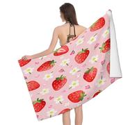 Leichong Telo Mare Grande Microfibra 100x200 cm Fragola Acquerello, Telo da Bagno in 3D Frutta Asciugamano da Spiaggia da Asciugatura Rapida Assorbente per Palestra, Yoga