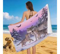 Leichong Telo Mare Microfibra 70x140 cm Lupo, Telo da Bagno in 3D Animali Della Foresta Asciugamano da Spiaggia da Asciugatura Rapida Assorbente per Palestra, Yoga