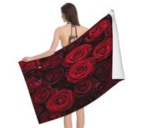 Leichong Telo Mare Microfibra 80x160 cm Rose Rosse Stampa, Telo da Bagno in 3D Amore Asciugamano da Spiaggia da Asciugatura Rapida Assorbente per Palestra, Yoga