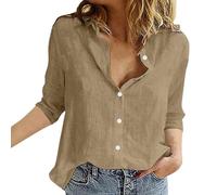 Leichte Bluse Damen Sommer: Musselin Bluse Damen Musselin Baumwolle Blusen Elegant Freizeit Leinenbluse Einfarbig Blusenshirt Große Größen Strand Leinenhemd Langarm V-Ausschnitt Longbluse Tuniken