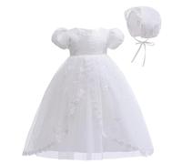Leideur Abito Battesimo Bambina Abiti da Sposa Lunghi Bianchi Abiti da Sposa Formali per Neonati(Bianco 4, 6 Mesi)