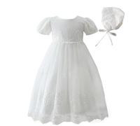 Leideur Abito Battesimo Bambina Abiti da Sposa Lunghi Bianchi Abiti da Sposa Formali per Neonati(Bianco, 6 Mesi)