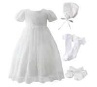 Leideur Abito Battesimo Bambina Abiti da Sposa Lunghi Bianchi Abiti da Sposa Formali per Neonati(Bianco 3pcs, 12 Mesi)