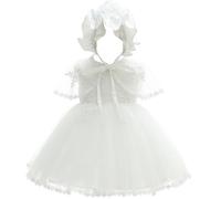 Leideur Bambine Abito da battesimo bianco con cappellino Abito da battesimo neonato Abito in pizzo per matrimonio compleanno (Bianco 4, 12Mesi)