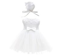 Leideur Bambine Abito da Battesimo Bianco con Cappellino Abito da Battesimo Neonato Abito in Pizzo per Matrimonio Compleanno (Bianco, 6Mesi)