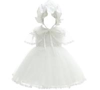 Leideur Bambine Abito da Battesimo con Cappellino - Abito Neonato in Pizzo per Matrimonio e Compleanno (Bianco 4, 6 Mesi)