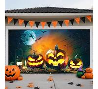 LEIDIMUS A, 16 x 7 ft/4,8 x 2,1 m, copertura per porta del garage di Halloween, grande striscione a zucca e fantasma, sfondo in stile horror per casa, feste e feste