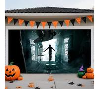 LEIDIMUS A, 16 x 7 ft/4,8 x 2,1 m, terribile striscione per porta del garage di Halloween, film horror con fantasmi, cortile maledetto e decorazione esterna spaventosa per casa, feste e feste