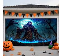 LEIDIMUS A, 6,5 x 5 ft/2 x 1,5 m, striscione spaventosa per porta del garage di Halloween, film horror con fantasmi, lapidi e zucche, decorazione esterna per casa, feste e festività