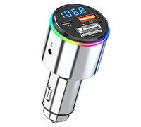 LEIDIMUS Auto Trasmettitore Bluetooth V5.3 FM Aggiornato, Adattatore Auto Bluetooth in Metallo Pieno, Suono Basso Hi-Fi, PD 30W E QC 18W, Chiamate Vivavoce, 7 Colori LED, Uscita AUX