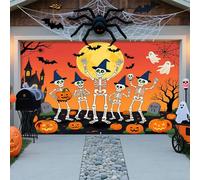 LEIDIMUS B,16 x 7ft/4,8 x 2,1 m, divertente striscione per porta del garage di Halloween - simpatici fantasmi, divertenti teschi e cimiteri giocosi per bambini e famiglie decorazione