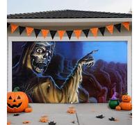 LEIDIMUS B,6,5 x 5 ft/2 x 1,5 m, striscione per porta del garage di Halloween, film horror con fantasmi, lapidi e zucche, decorazione esterna per casa, feste e festività