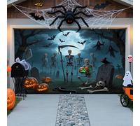 LEIDIMUS D,6,5 x 5 ft/2 x 1,5 m, striscione per porta di Halloween - Teschio, cimitero e fantasmi per esterni, giardino, feste e casa