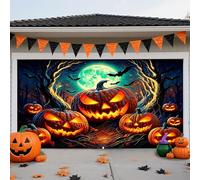 LEIDIMUS F, 16 x 7 ft/4,8 x 2,1 m, copertura per porta del garage di Halloween, grande striscione a zucca e fantasma, sfondo in stile horror per casa, feste e decorazioni festive